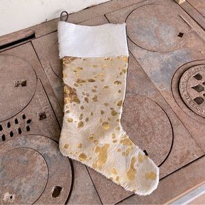 Custom Made Cowhide and Leather Gold Acid Wash Christmas Stocking